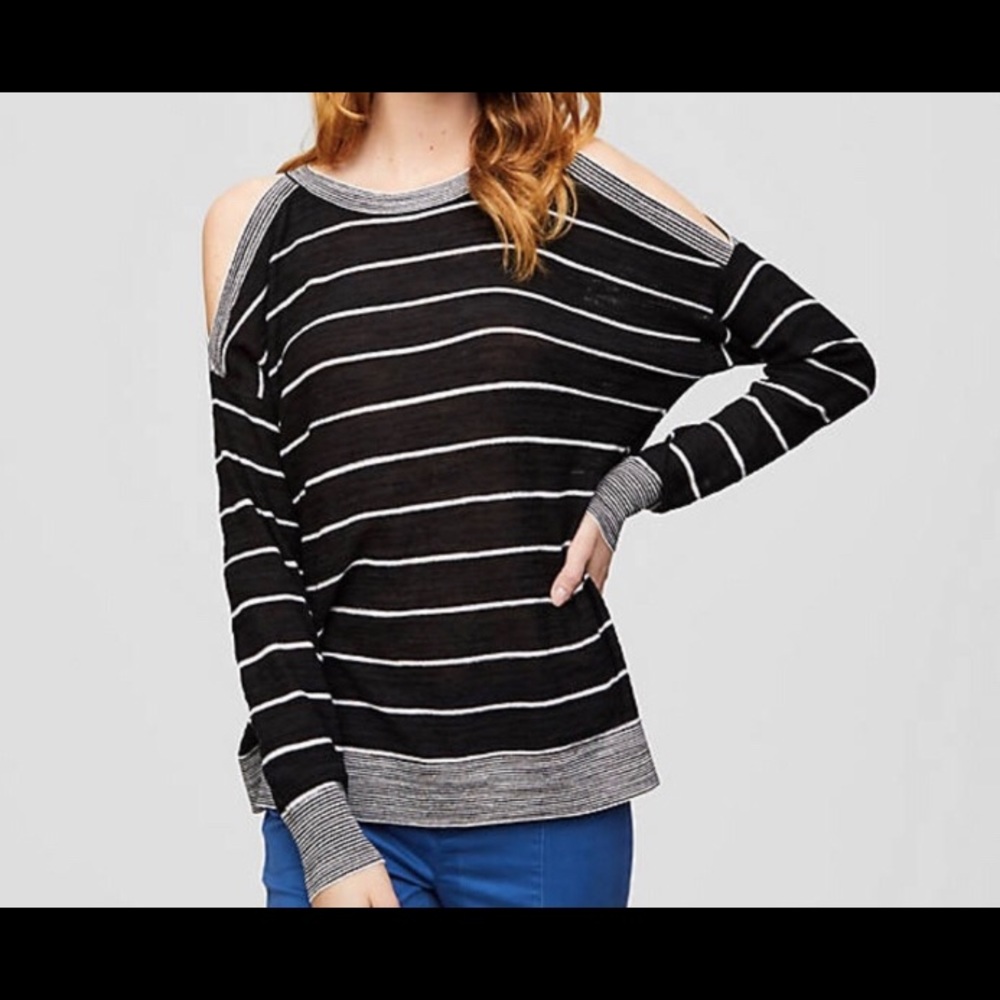 NWOT LOFT Black/White Stripe Cold Shoulder Sweater